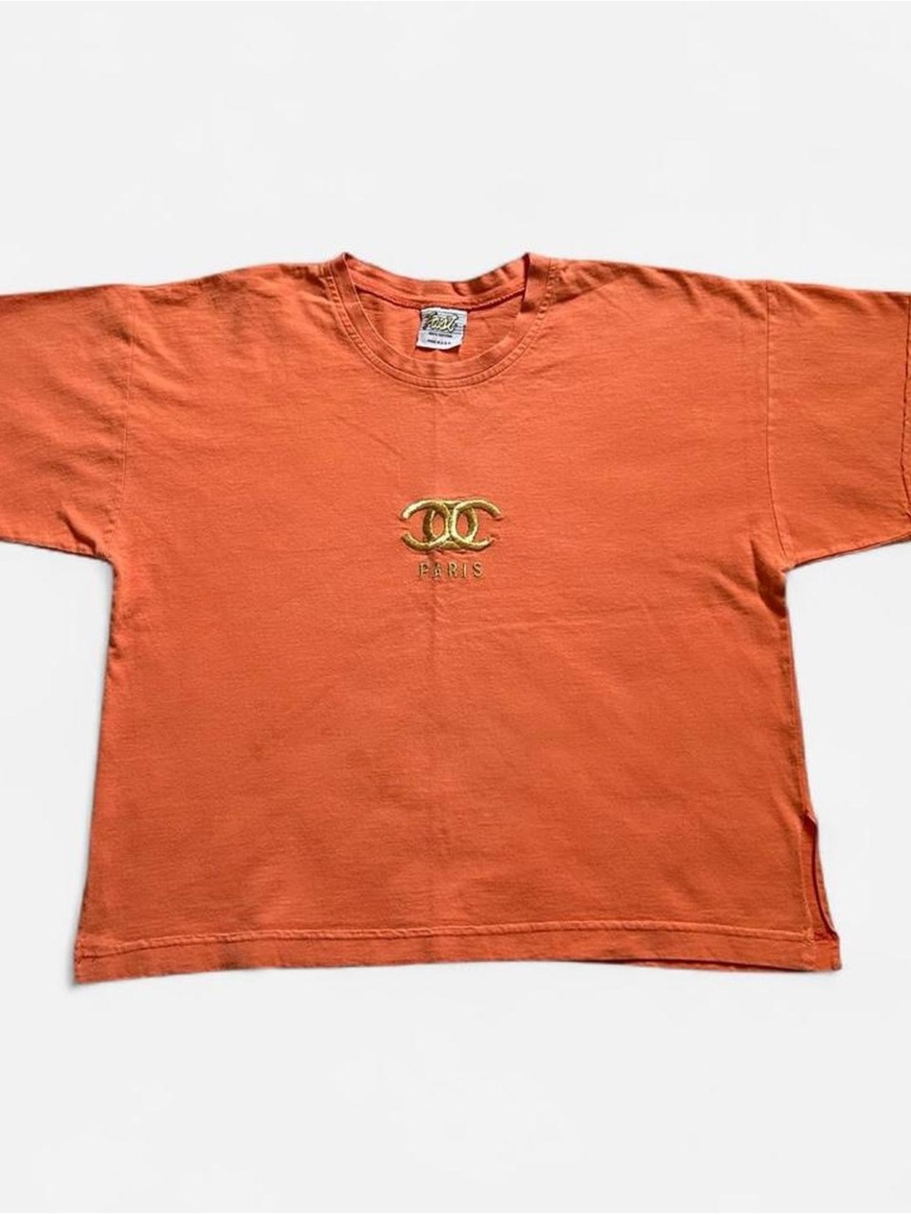 Vintage 1990s women’s Orange crop Tee with Gold Embroidered Logo